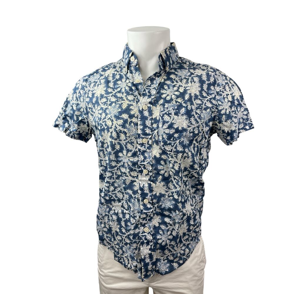 Abercrombie & Fitch Muscle Men's Blue Floral Short Sleeve Button Down Shirt S
